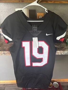 Nike Black Football Jersey with White and Red Number 19